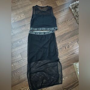GUESS Black mesh crop top and skirt set